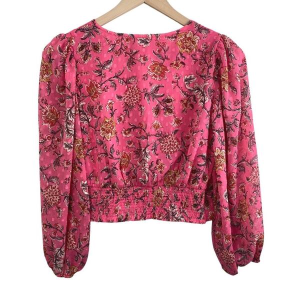 NWOT Joie Floral Faux Wrap Cropped Long Sleeve Top Pink Small - Picture 7 of 10